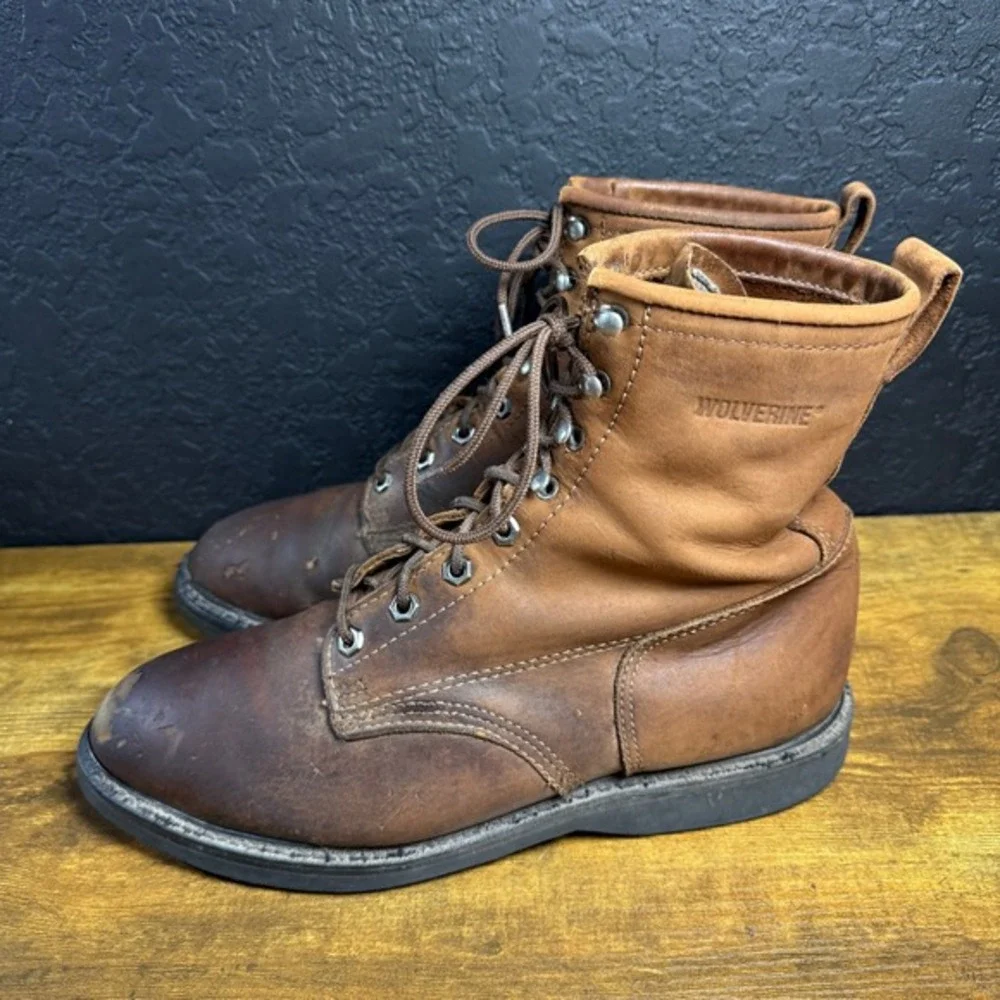 Wolverine DuraShocks 02050 Brown Leather Work Boots Mens‎ 9.5 2E Wide